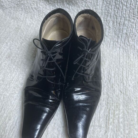 Adrienne Vittadini Leather Black Patent Lace-Up Boots SZ9M - Picture 3 of 12